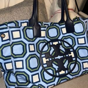 Tory Burch Navy and Light Blue Hexagon Tote